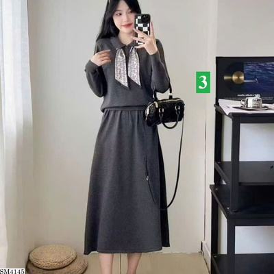 SM4145 SET ÁO CỔ SƠ MI KÈM CHÂN VÁY DÀI