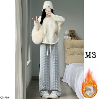 QM5269 QUẦN ỐNG RỘNG LÓT LÔNG HỌA TIẾT CARO
