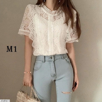 AM0411 ÁO REN TIỂU THƯ TAY NGẮN