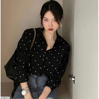 AM0412 ÁO SƠ MI CHẤM BI ĐEN SIÊU XINH