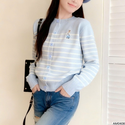 AM0408 ÁO CARDIGAN GẤU KẺ CHO NỮ