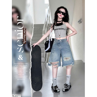 SG0277 SET ÁO 2 DÂY MIX QUẦN JEAN RÁCH 