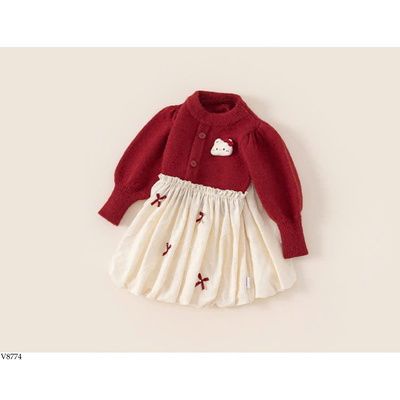 V8774 VÁY LEN BÍ MÈO CUTE ĐÍNH NƠ BABYCITY