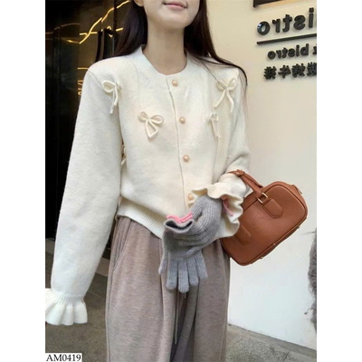 AM0419 ÁO LEN CARDIGAN ĐÍNH NƠ 