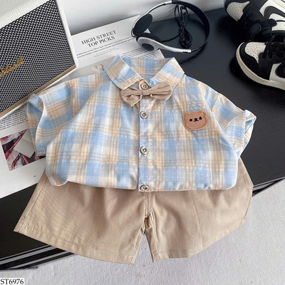 ST6976 SET ÁO SƠ MI KẺ MIX QUẦN SHORT