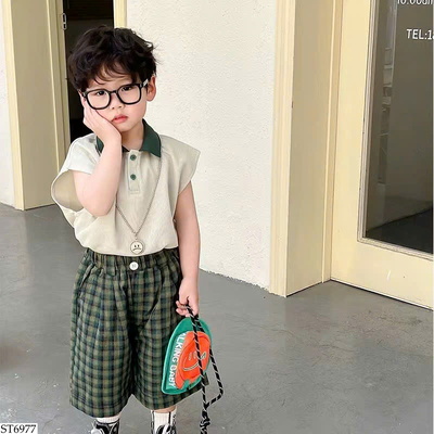 ST6977 SET ÁO POLO MIX QUẦN KẺ
