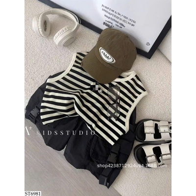 ST6981 SET ÁO KẺ MIX SHORT TÚI HỘP