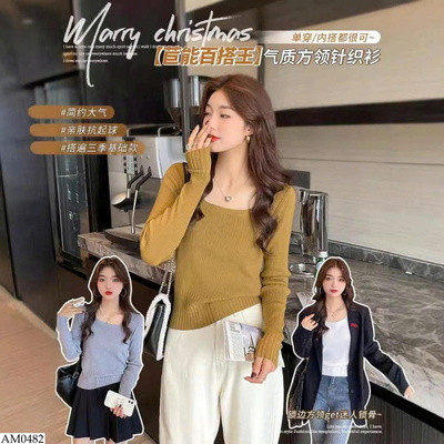 AM0482 ÁO LEN CỔ VUÔNG ÔM BODY SIÊU XINH