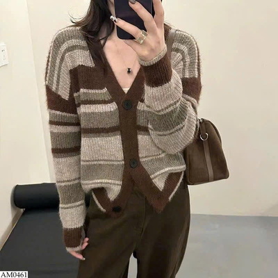 AM0461 ÁO CARDIGAN KẺ NGANG