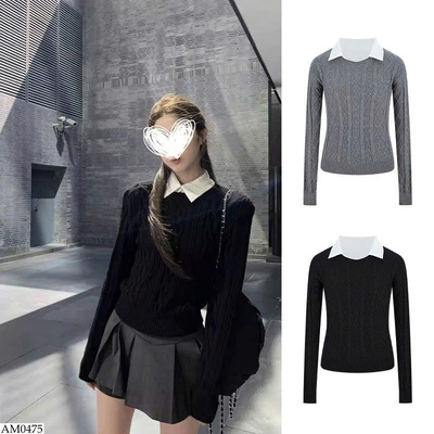 AM0475 ÁO LEN PHỐI CỔ SƠ MI MOSESQUEEN