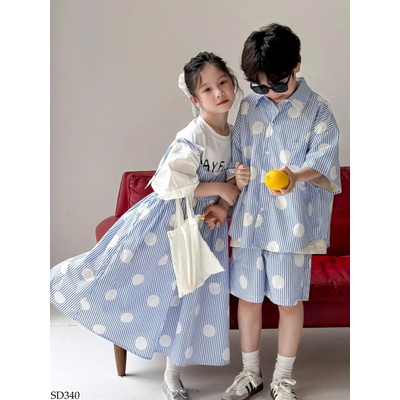 SD340 SET ĐỒ ĐÔI KẺ CHẤM BI CHO BÉ