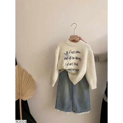 SG0324 SET ÁO LEN CHỮ MIX QUẦN JEAN BG