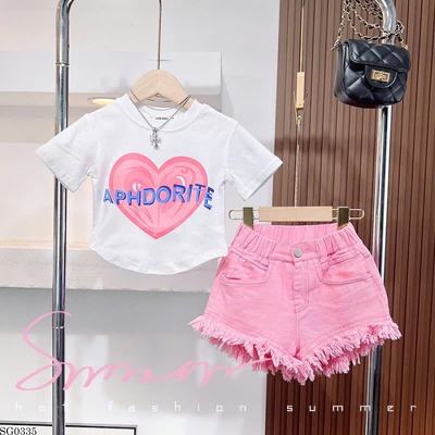 SG0335 SET ÁO CROPTOP TRÁI TIM  MIX SHORT JEANS BG