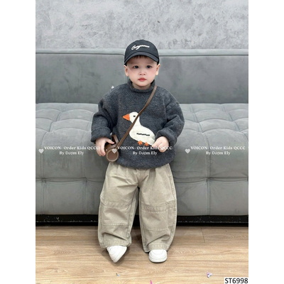 ST6998 SET ÁO LEN HÌNH VỊT MIX QUẦN CHO BÉ