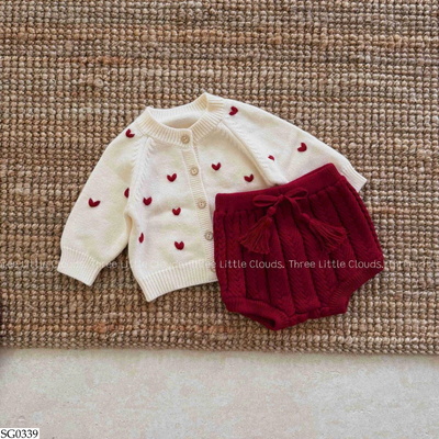 SG0339 SET ÁO LEN TIM MIX SHORT ĐỎ SZ NHÍ