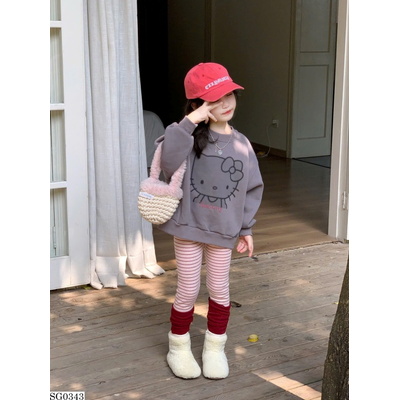 SG0343 SET ÁO KITTY PHỐI QUẦN LEGGING KẺ SỌC BG