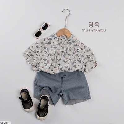 ST7006 SET ÁO SƠ MI HỌA TIẾT PHỐI QUẦN SHORT BT