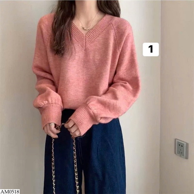 AM0518 ÁO LEN DÁNG RỘNG CỔ V 