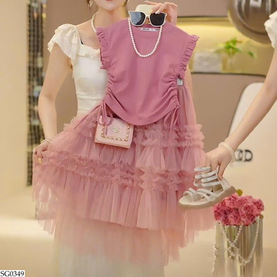 SG0349 SET ÁO TAY NGẮN RÚT EO MIX CV CÔNG CHÚA BG