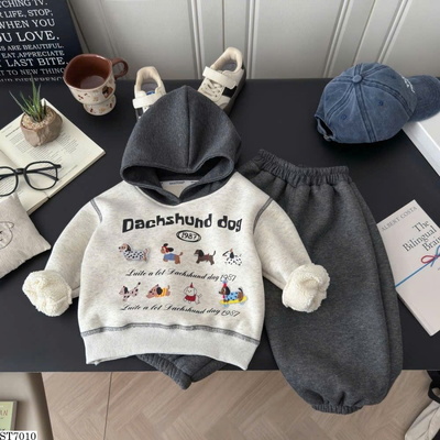 ST7010 SET NỈ ÁO HOODIE PHỐI QUẦN  HÌNH CÚN BT