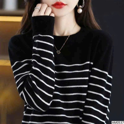 AM0537  ÁO LEN KẺ CỔ TRÒN