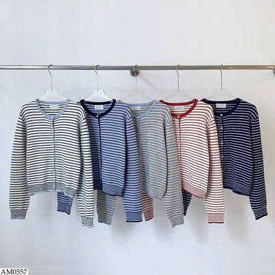 AM0557 ÁO CARDIGAN KẺ PHỐI MÀU VIỀN