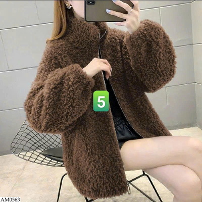 AM0563 ÁO KHOÁC LEN LÔNG CỪU CỔ ĐỨNG