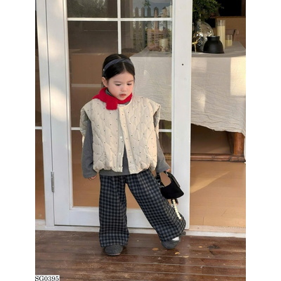 SG0395 ÁO PHAO GILE CHẤM BI PHỐI QUẦN KẺ CARO BG