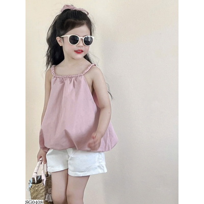 SG0408 SET ÁO KIỂU 2 DÂY PHỐI QUẦN SHORT TRẮNG BG