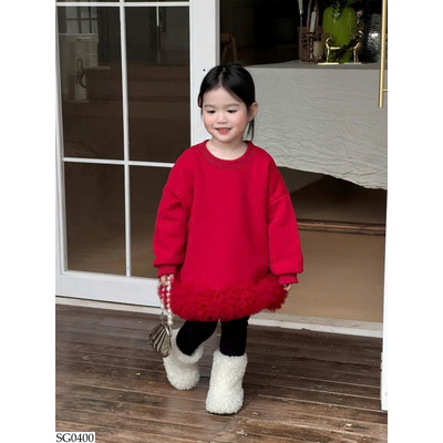 SG0400 SET ÁO VÁY NỈ ĐỎ MIX QUẦN LEGGING BG