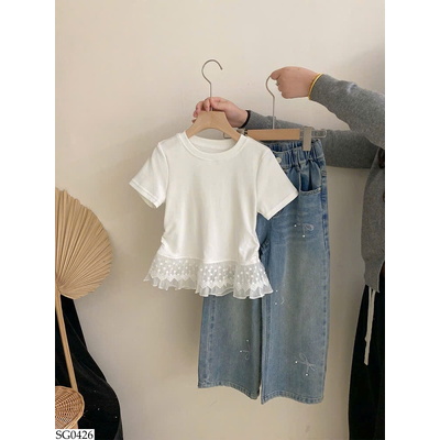 SG0426 SET ÁO PHỐI REN MIX QUẦN JEAN NƠ BG