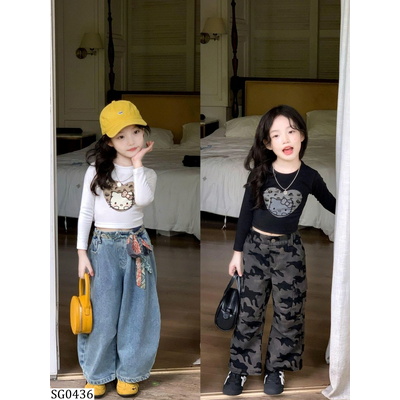 SG0436 ÁO PHÔNG MÈO CROTOP MIX QUẦN JEAN