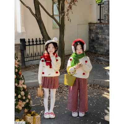 SG0451 SET ÁO LEN PHỐI CHÂN VÁY/QUẦN KẺ CARO BG