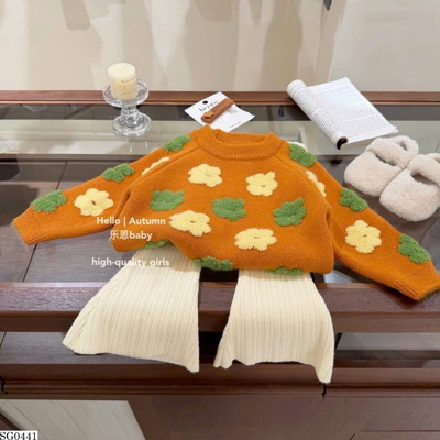 SG0441 SET ÁO LEN THÊU HOA NỔI PHỐI QUẦN LOE BG