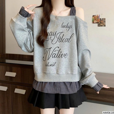 AM0618 ÁO PHỐI LỆCH VAI KẺ CARO NỮ TÍNH
