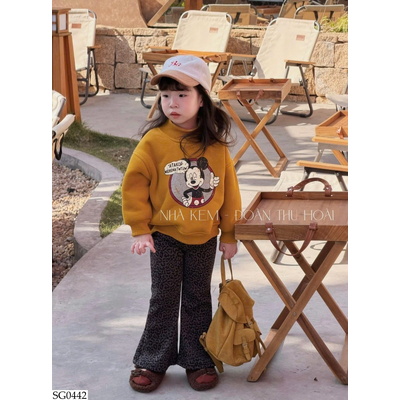 SG0442 SET ÁO NỈ MICKEY MIX QUẦN LOE DA BEO