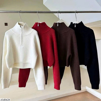 AM0628 ÁO LEN KÉO KHÓA CỔ DÁNG NGẮN