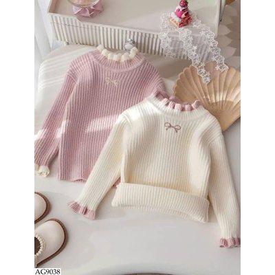 AG9038 ÁO LEN DÀY BÉ GÁI PHỐI NƠ VIỀN BÈO