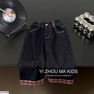 QT4940 QUẦN JEAN PHỐI GẤU KẺ BT
