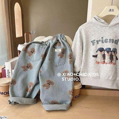 Q476 QUẦN JEANS HỌA TIẾT CÚN CHO BÉ
