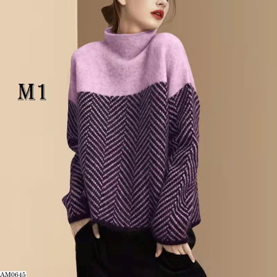 AM0645 ÁO LEN NỮ CỔ LỌ FORM RỘNG  HỌA TIẾT CỔ ĐIỂN