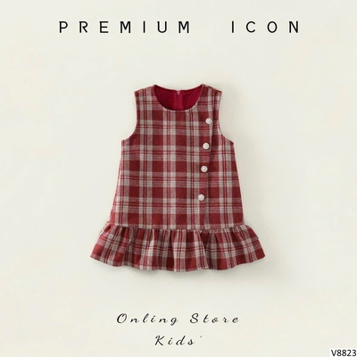 V8823 VÁY DẠ CARO ĐỎ PREMIUM