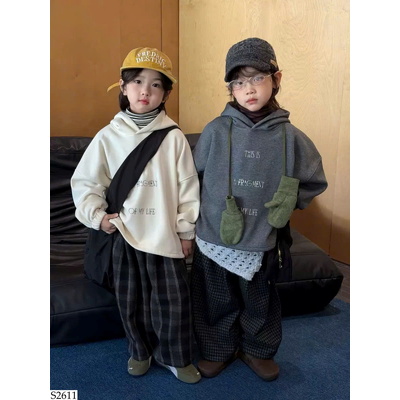 S2611 SET ÁO HOODIE MIX QUẦN KẺ CHO BÉ