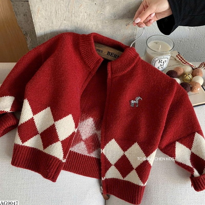 AG9047 ÁO KHOÁC CARDIGAN ĐỎ PHỐI HỌA TIẾT BG