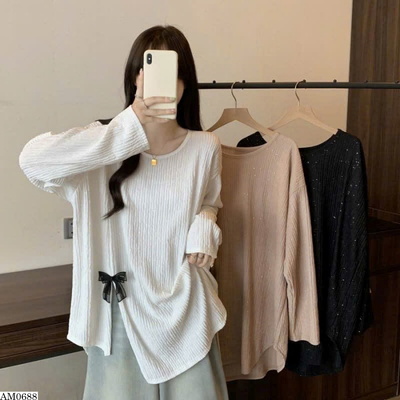 AM0688 ÁO THUN TAY DÀI THẮT NƠ XINH