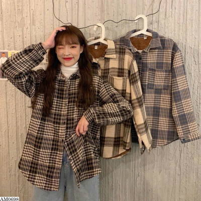 AM0698 ÁO KHOÁC SƠ MI LÓT LÔNG KẺ CARO NỮ