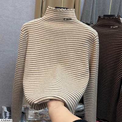 AM0681 ÁO KẺ DÀI TAY CỔ BÈO CHO NỮ