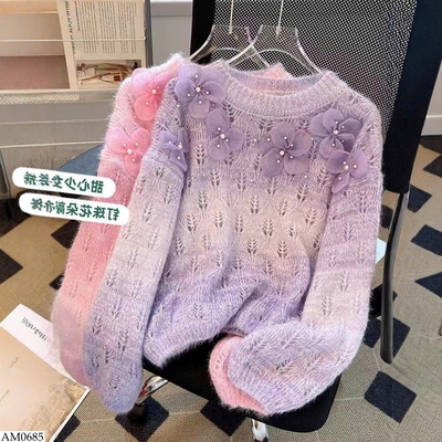 AM0685 ÁO LEN PHỐI HOA CHO NỮ 