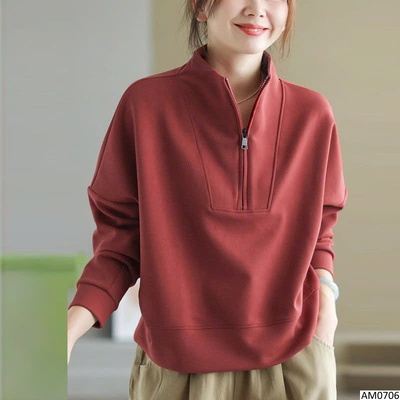 AM0706 ÁO CỔ ZIP FORM RỘNG SIÊU XINH