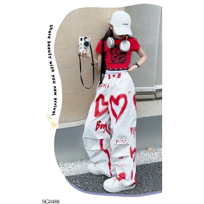 SG0488 SET ÁO CROPTOP ĐỎ MIX QUẦN TRÁI TIM 